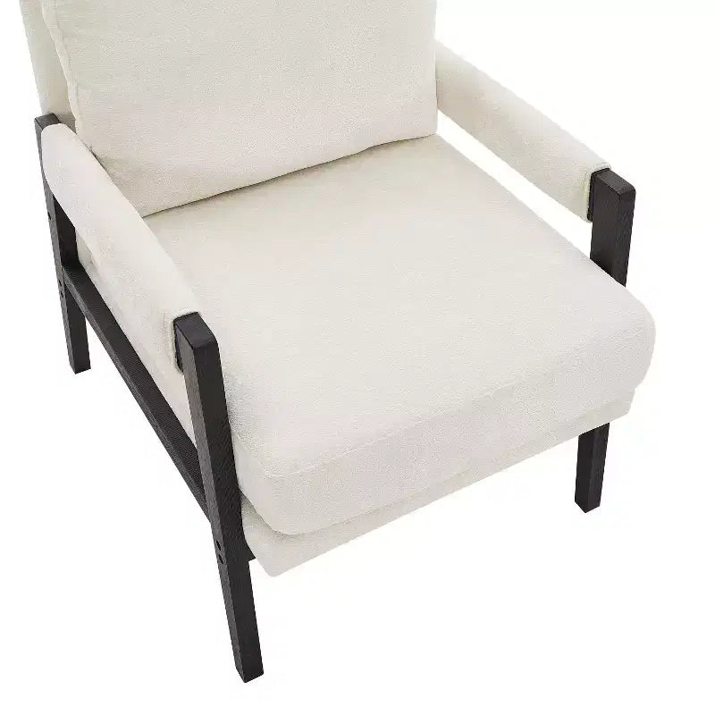 Fauteuil d'appoint rembourré en chenille, de style moderne du milieu du siècle, avec cadre en bois d'acacia