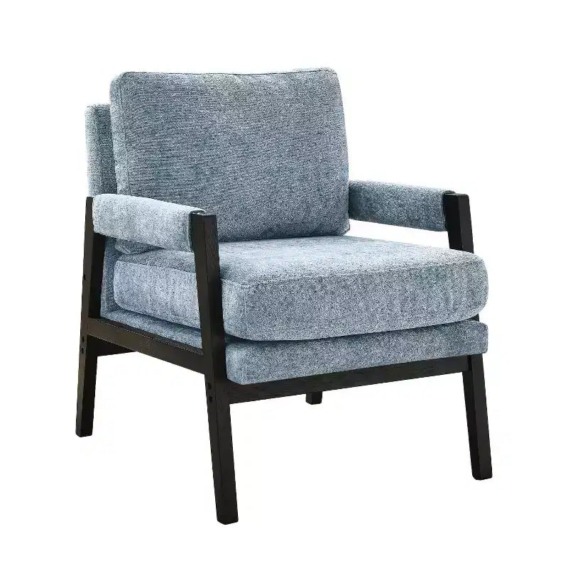Fauteuil d'appoint rembourré en chenille, de style moderne du milieu du siècle, avec cadre en bois d'acacia