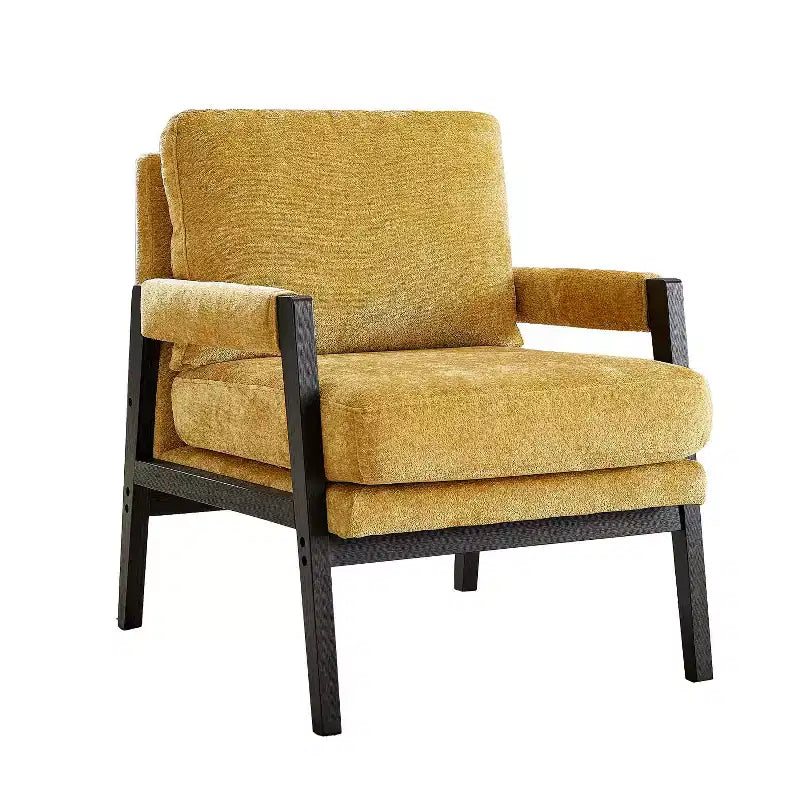 Fauteuil d'appoint rembourré en chenille, de style moderne du milieu du siècle, avec cadre en bois d'acacia