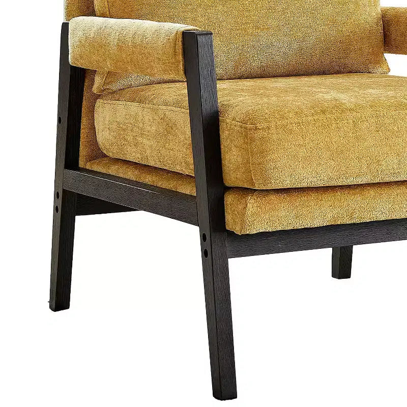 Fauteuil d'appoint rembourré en chenille, de style moderne du milieu du siècle, avec cadre en bois d'acacia