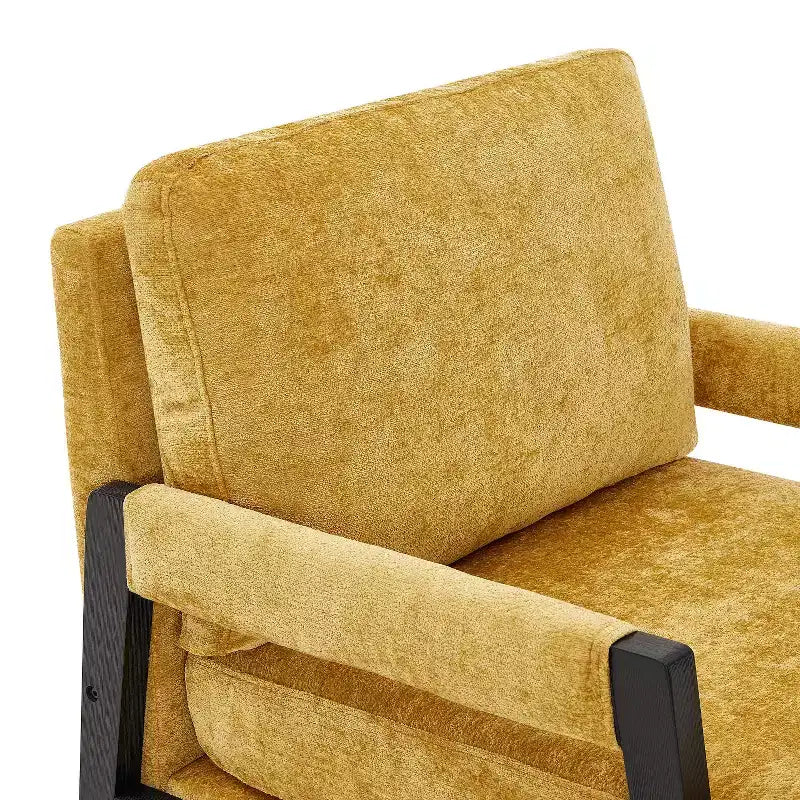 Fauteuil d'appoint rembourré en chenille, de style moderne du milieu du siècle, avec cadre en bois d'acacia