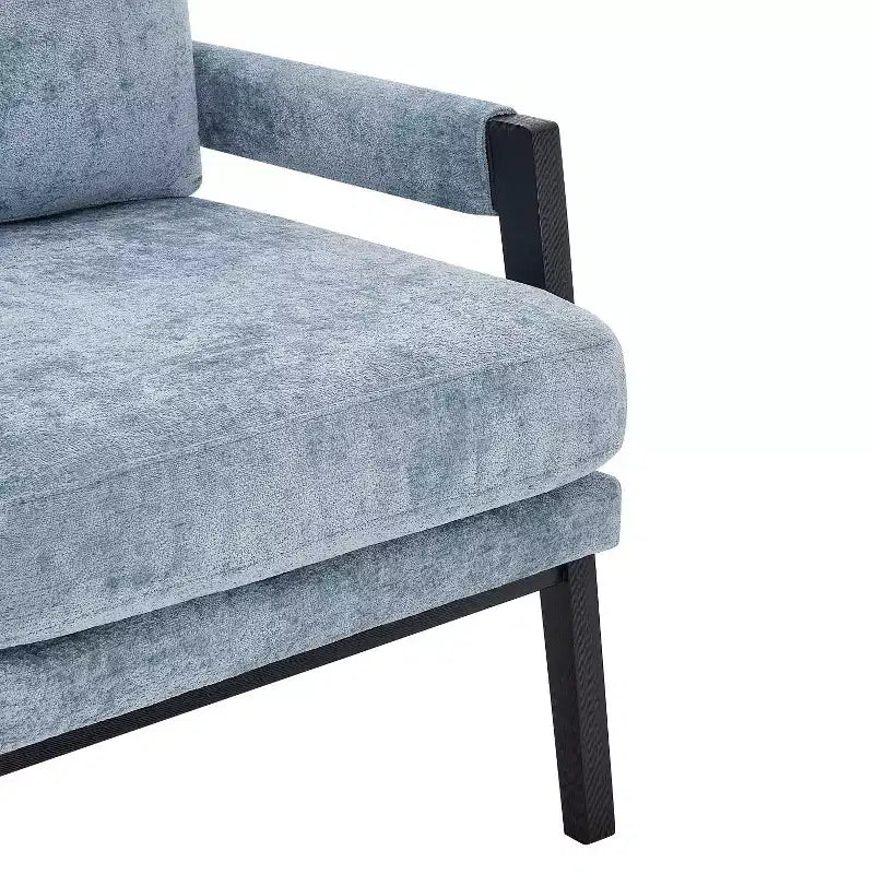 Fauteuil d'appoint rembourré en chenille, de style moderne du milieu du siècle, avec cadre en bois d'acacia