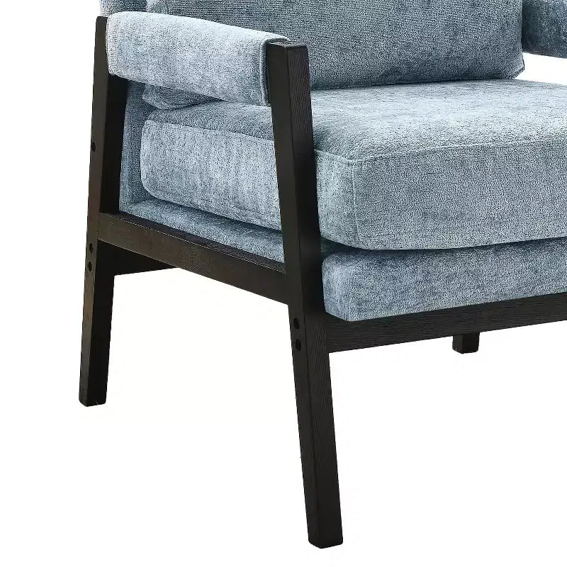 Fauteuil d'appoint rembourré en chenille, de style moderne du milieu du siècle, avec cadre en bois d'acacia