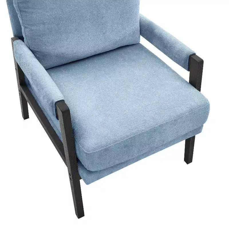 Fauteuil d'appoint rembourré en chenille, de style moderne du milieu du siècle, avec cadre en bois d'acacia