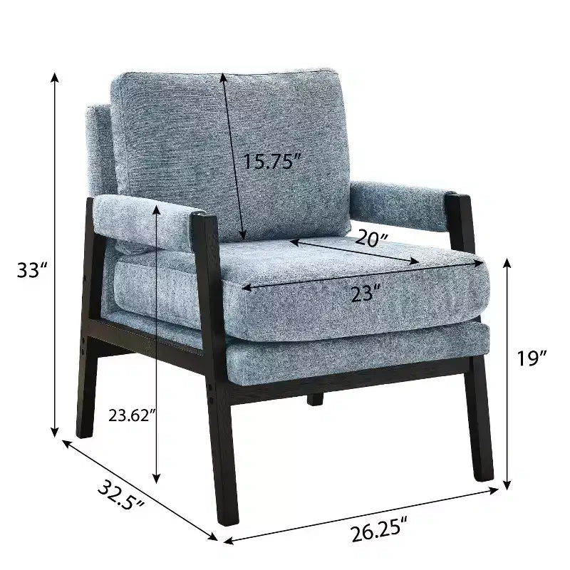 Fauteuil d'appoint rembourré en chenille, de style moderne du milieu du siècle, avec cadre en bois d'acacia