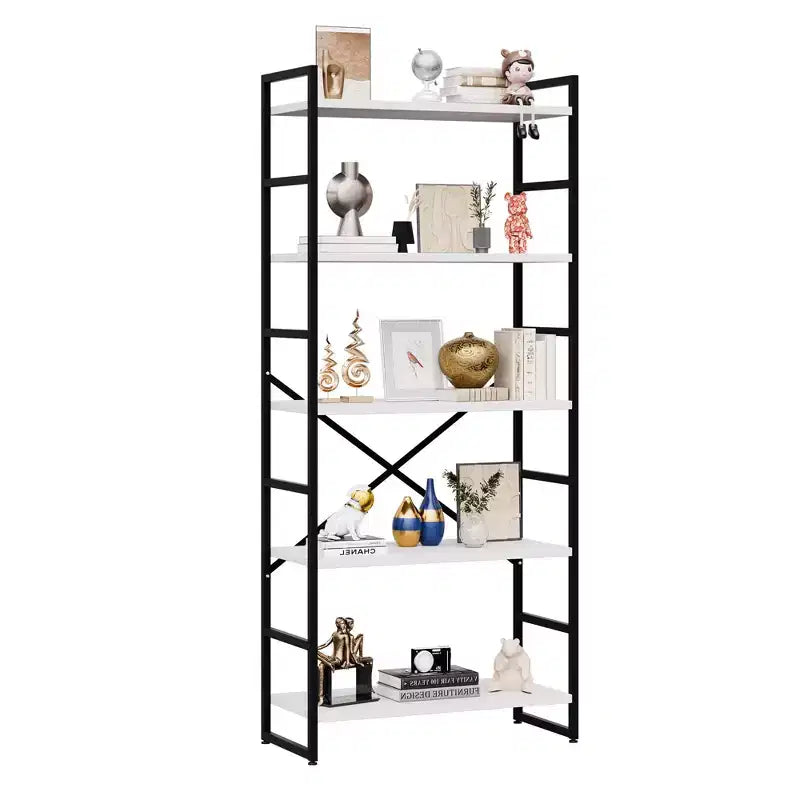 Bibliothèque haute à 5 niveaux en bois avec cadre métallique, 158 cm (H) x 60 cm (l), Étagère à livres moderne pour bureau à domicile