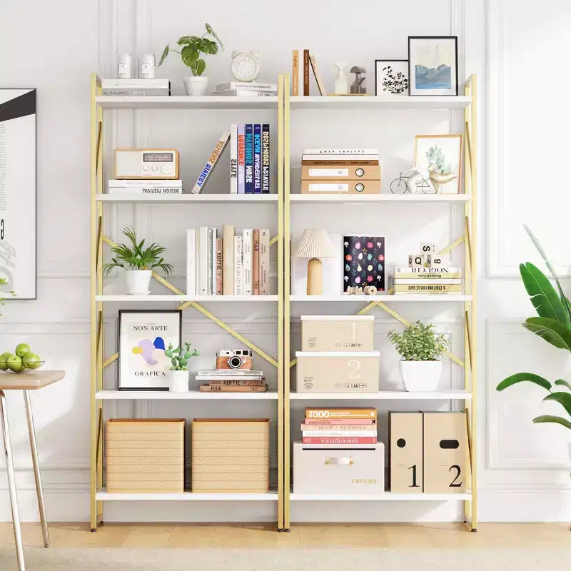 Bibliothèque haute à 5 niveaux en bois avec cadre métallique, 158 cm (H) x 60 cm (l), Étagère à livres moderne pour bureau à domicile