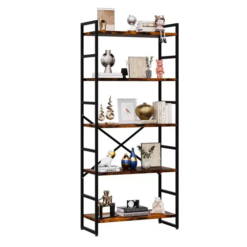 Bibliothèque haute à 5 niveaux en bois avec cadre métallique, 158 cm (H) x 60 cm (l), Étagère à livres moderne pour bureau à domicile
