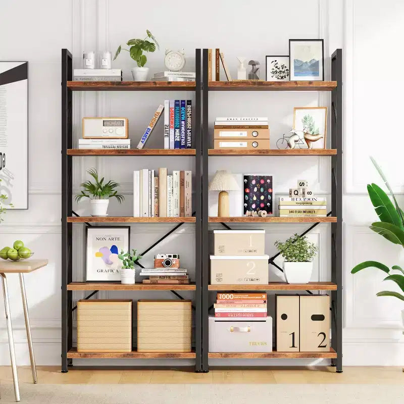 Bibliothèque haute à 5 niveaux en bois avec cadre métallique, 158 cm (H) x 60 cm (l), Étagère à livres moderne pour bureau à domicile