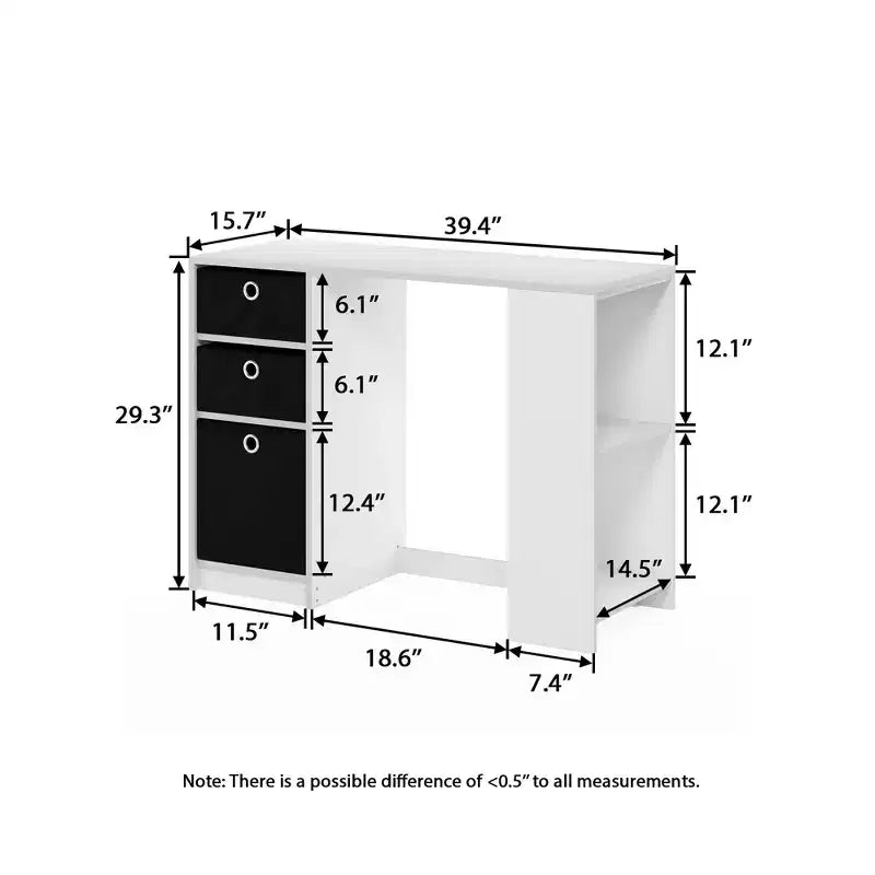 Bureau informatique 39", bureau d'étude et d'écriture avec 3 bacs de rangement et étagères ouvertes