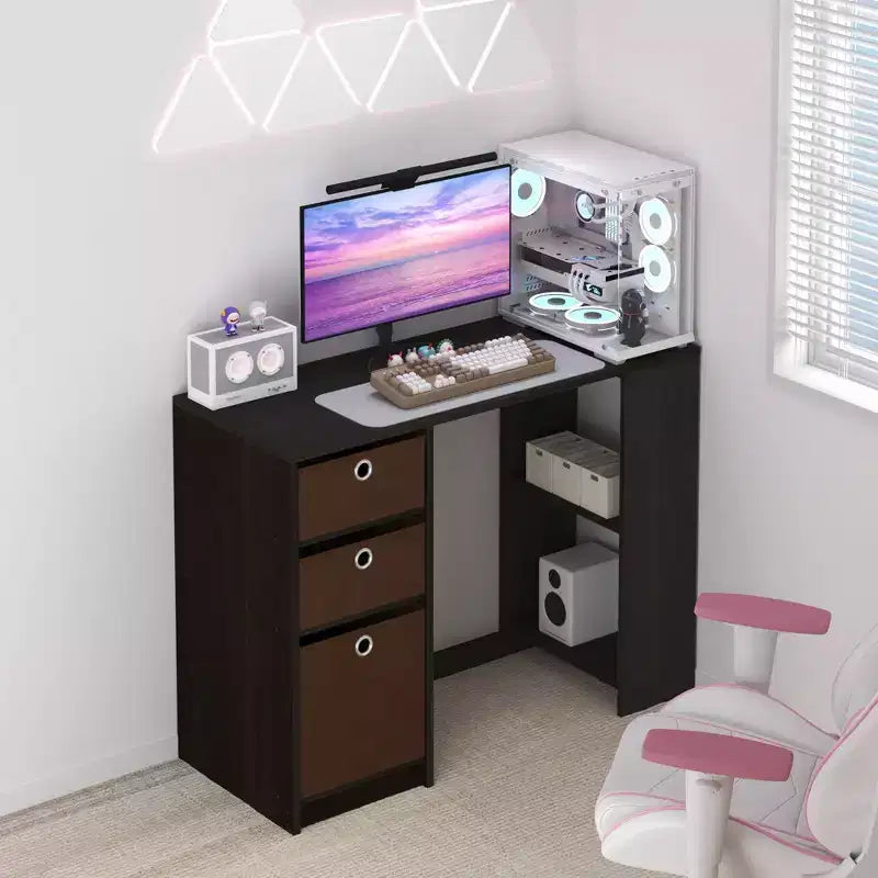 Bureau informatique 39", bureau d'étude et d'écriture avec 3 bacs de rangement et étagères ouvertes