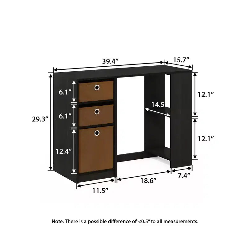 Bureau informatique 39", bureau d'étude et d'écriture avec 3 bacs de rangement et étagères ouvertes