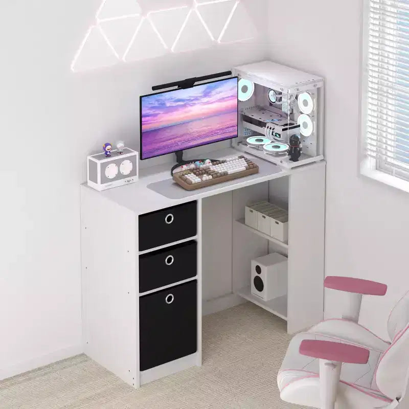 Bureau informatique 39", bureau d'étude et d'écriture avec 3 bacs de rangement et étagères ouvertes