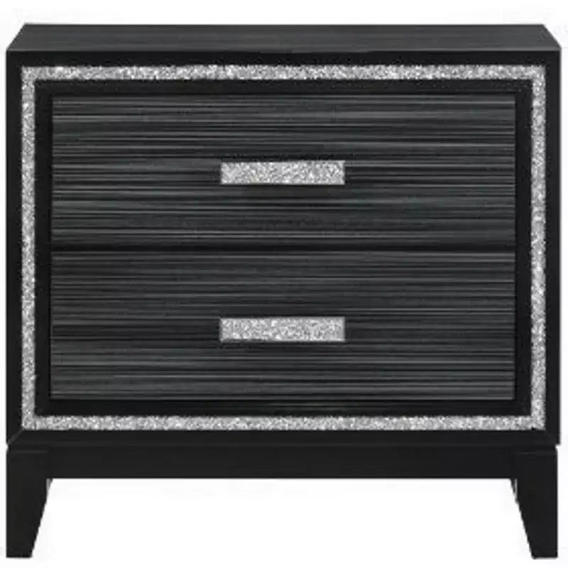 Table de chevet avec 2 tiroirs et garniture argentée scintillante, noire, style contemporain