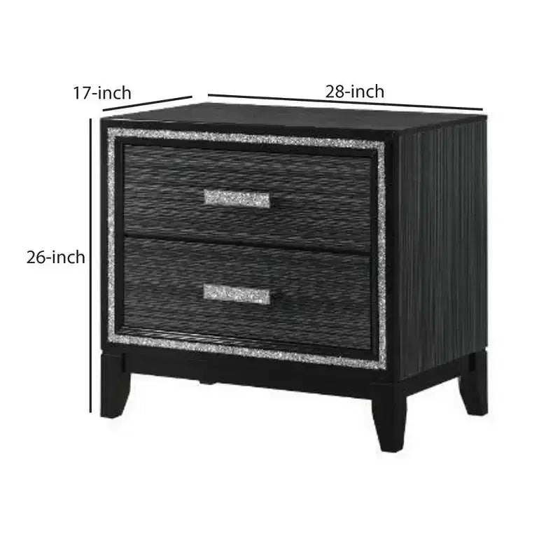 Table de chevet avec 2 tiroirs et garniture argentée scintillante, noire, style contemporain