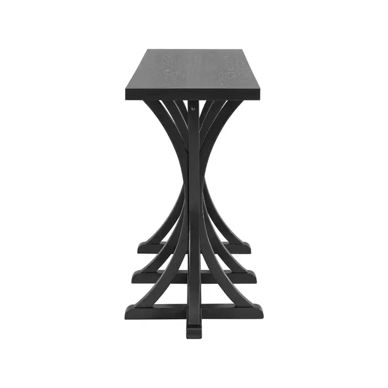 Table console en bois de 59,8 po avec plateau en placage de chêne, pieds incurvés en hévéa, noir