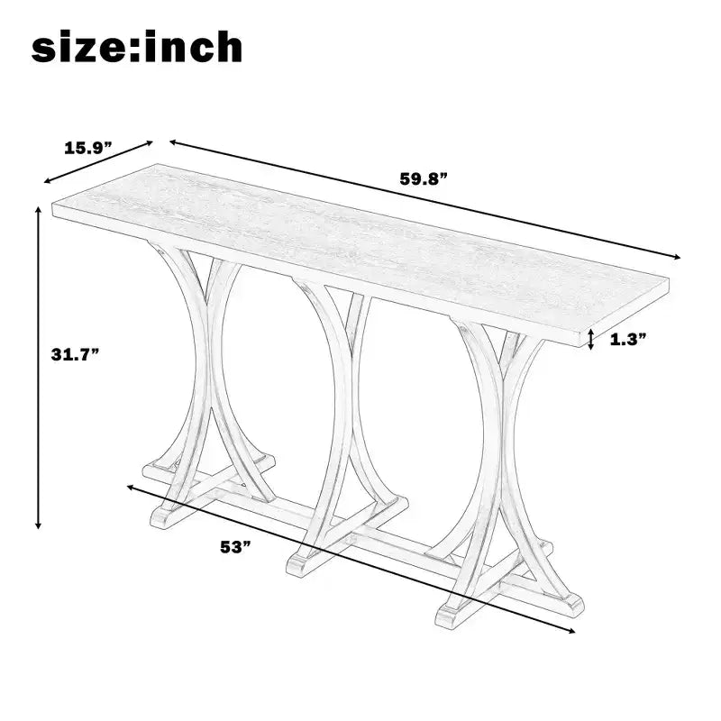 Table console en bois de 59,8 po avec plateau en placage de chêne, pieds incurvés en hévéa, noir