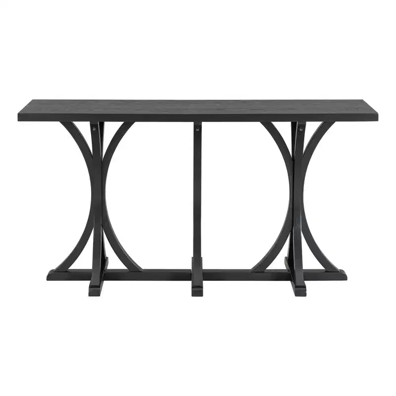 Table console en bois de 59,8 po avec plateau en placage de chêne, pieds incurvés en hévéa, noir