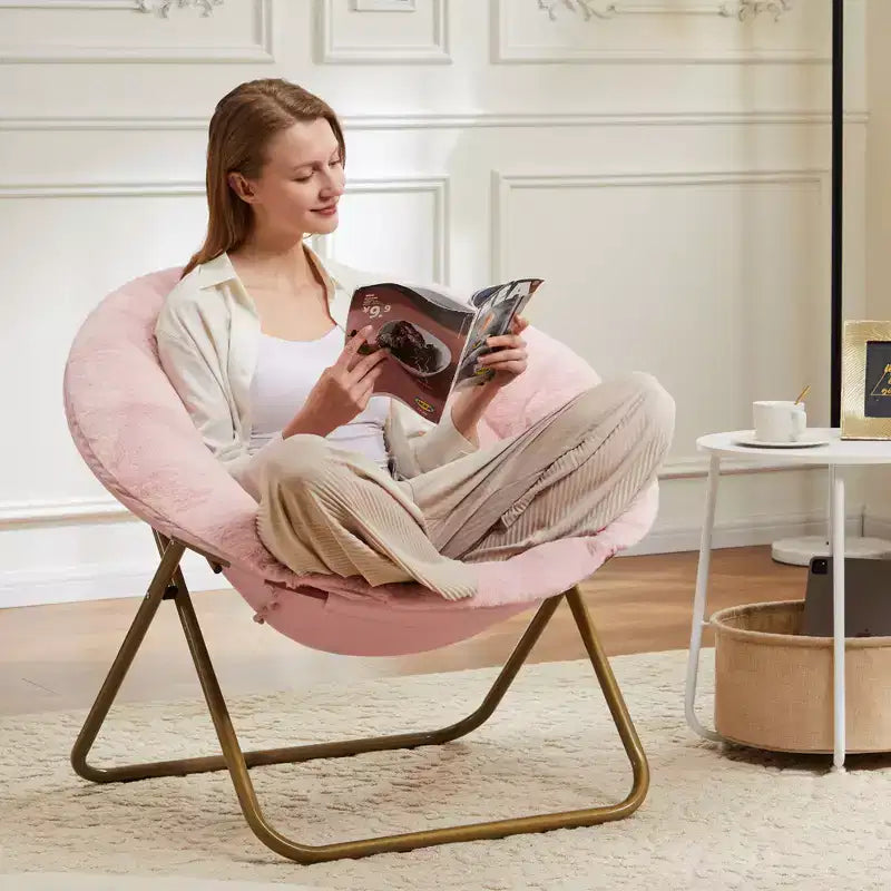 Fauteuil d'appoint rond en fausse fourrure, taille adulte pour chambre et salon