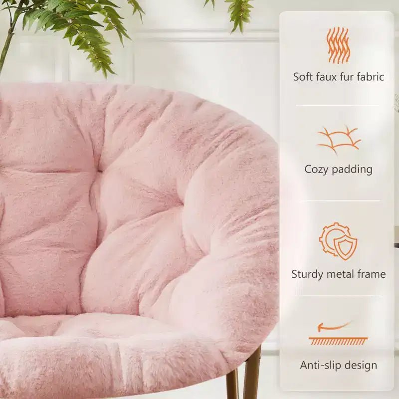 Fauteuil d'appoint rond en fausse fourrure, taille adulte pour chambre et salon