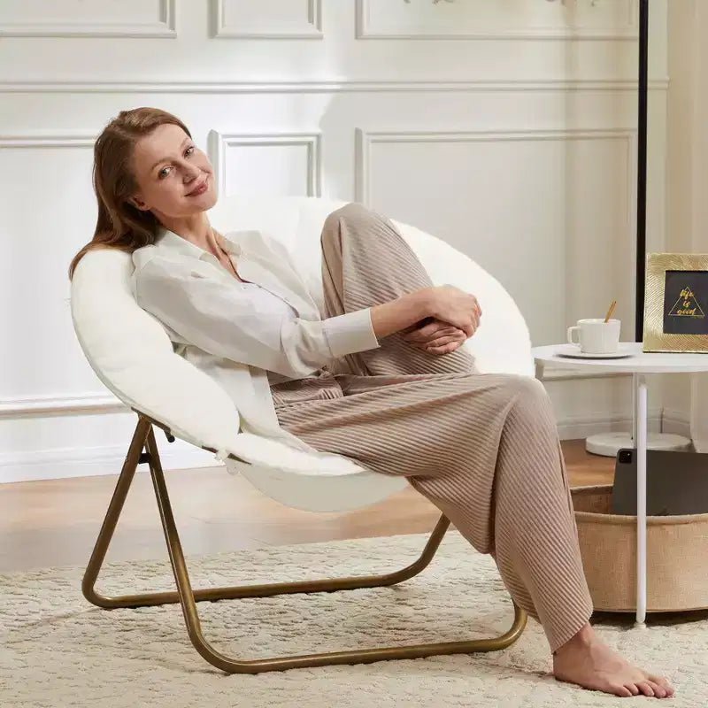 Fauteuil d'appoint rond en fausse fourrure, taille adulte pour chambre et salon