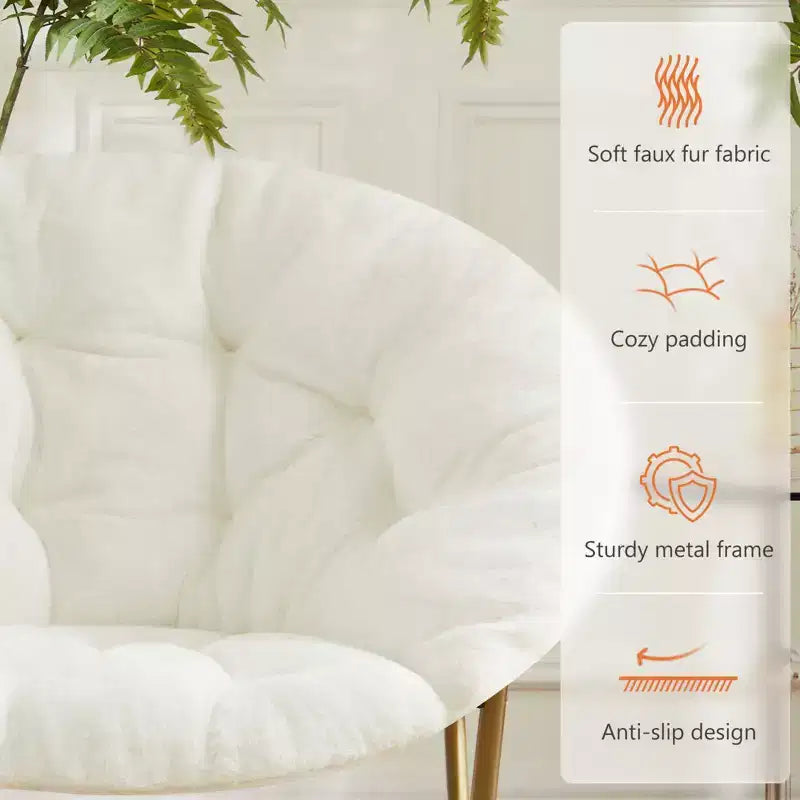 Fauteuil d'appoint rond en fausse fourrure, taille adulte pour chambre et salon