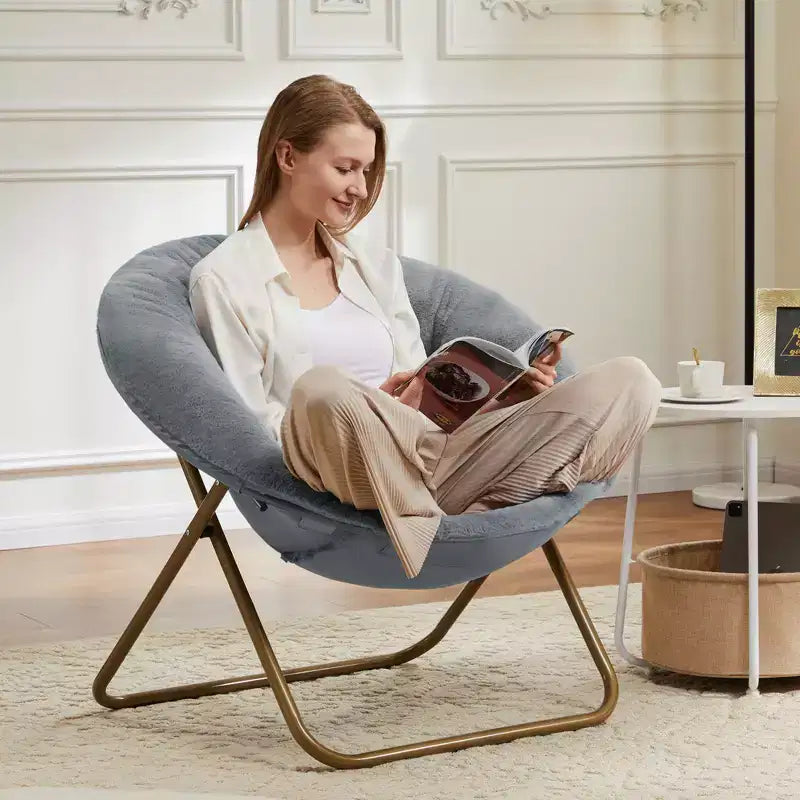 Fauteuil d'appoint rond en fausse fourrure, taille adulte pour chambre et salon