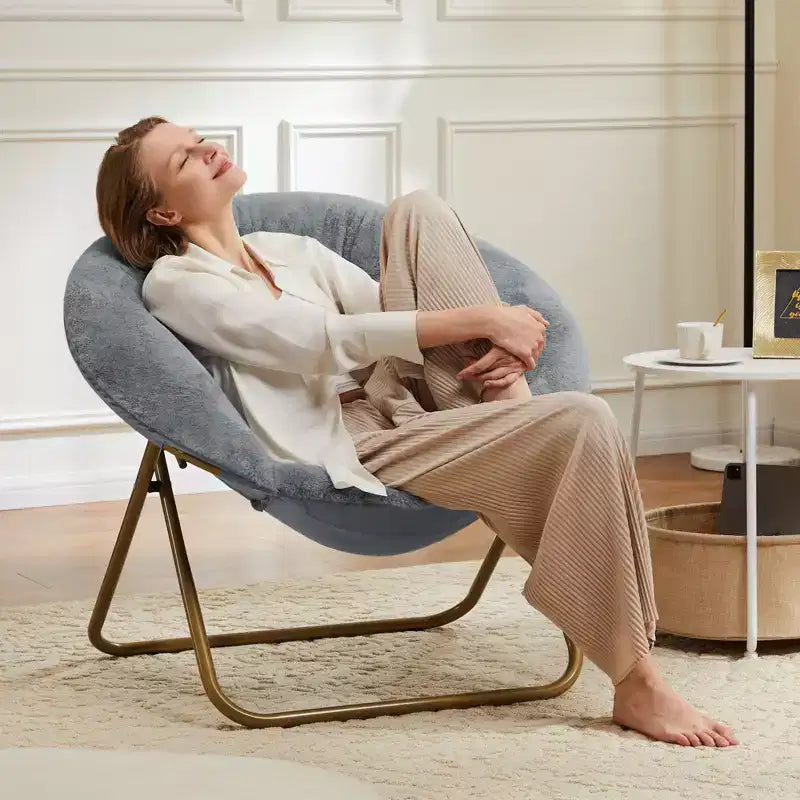 Fauteuil d'appoint rond en fausse fourrure, taille adulte pour chambre et salon