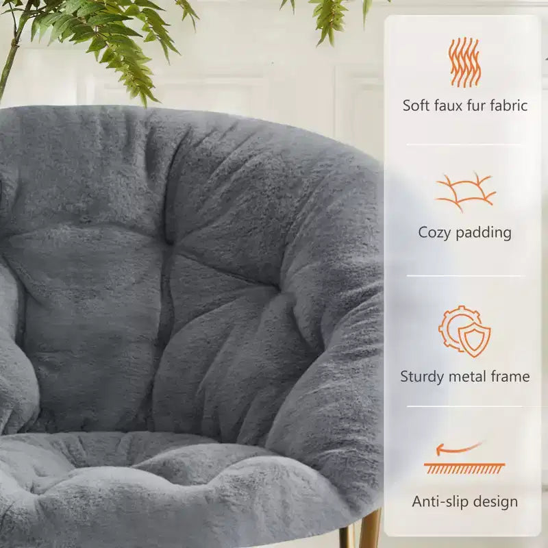 Fauteuil d'appoint rond en fausse fourrure, taille adulte pour chambre et salon
