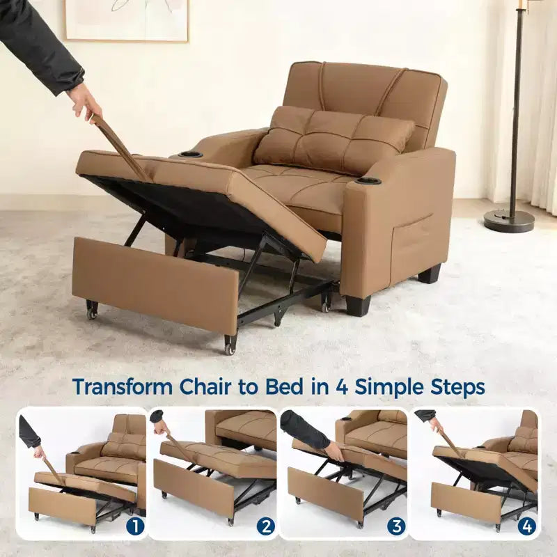 Canapé convertible 3 en 1 avec port USB et fonction massage, inclinable de 110 à 180°, porte-gobelets, poches latérales, capacité de 172 kg