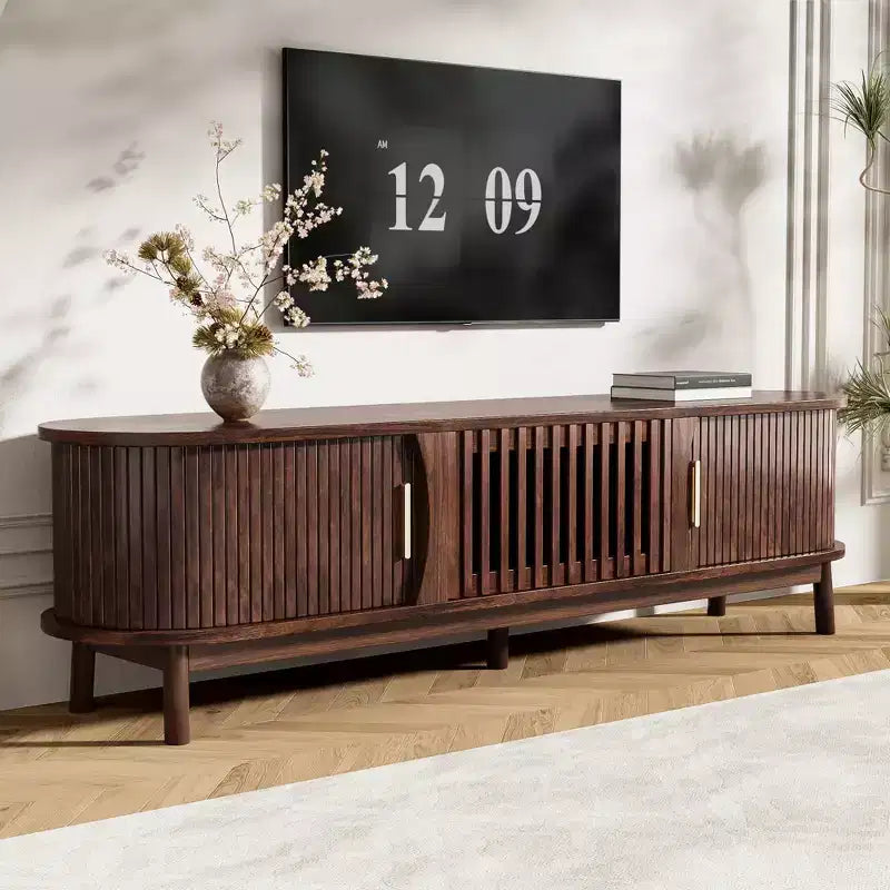 Meuble TV de style ferme moderne pour téléviseurs de 75 pouces, meuble de divertissement en bois avec placard de rangement, console TV pour salon