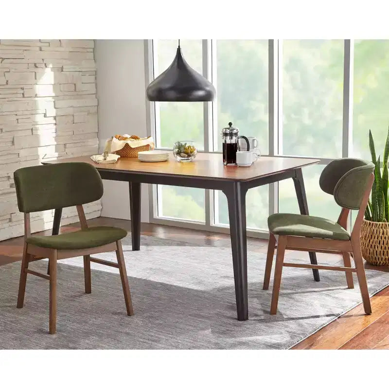Table de salle à manger rectangulaire Mid-Century Modern, Noyer/Noir, Structure en MDF et Hévéa, 4 places