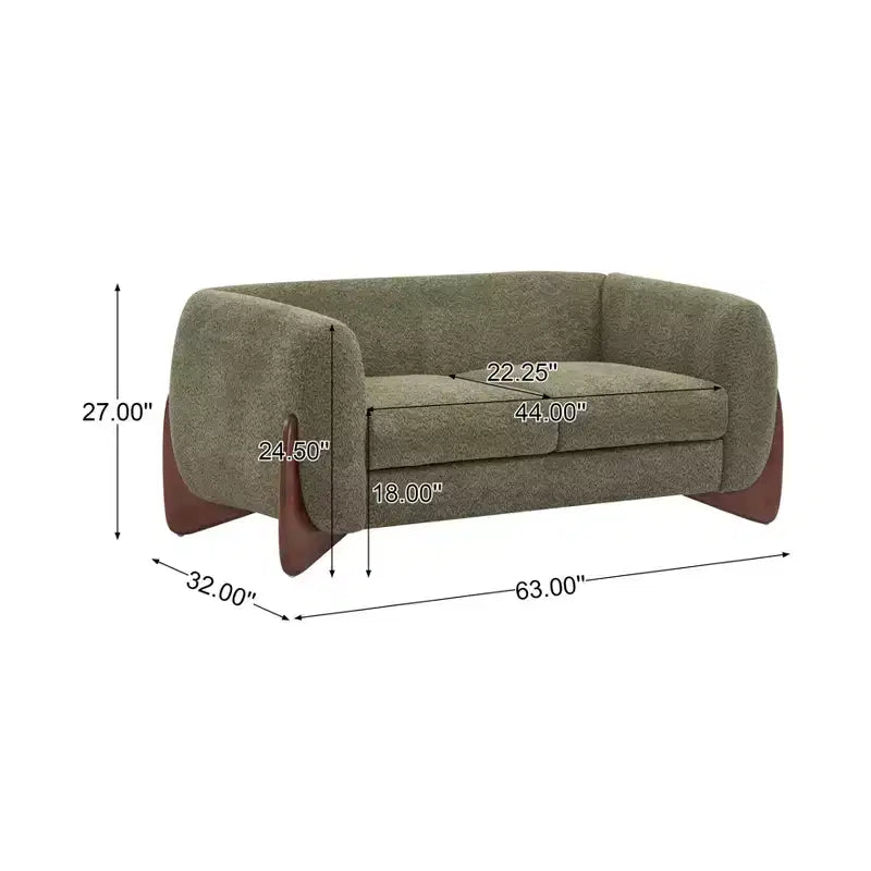 Causeuse en tissu bouclé de 160 cm, vert, pieds en bois de bouleau