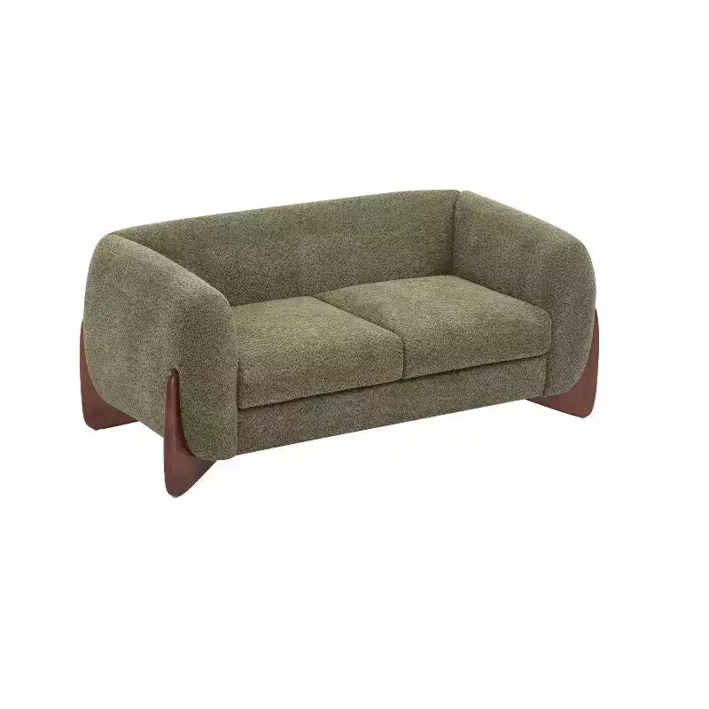 Causeuse en tissu bouclé de 160 cm, vert, pieds en bois de bouleau