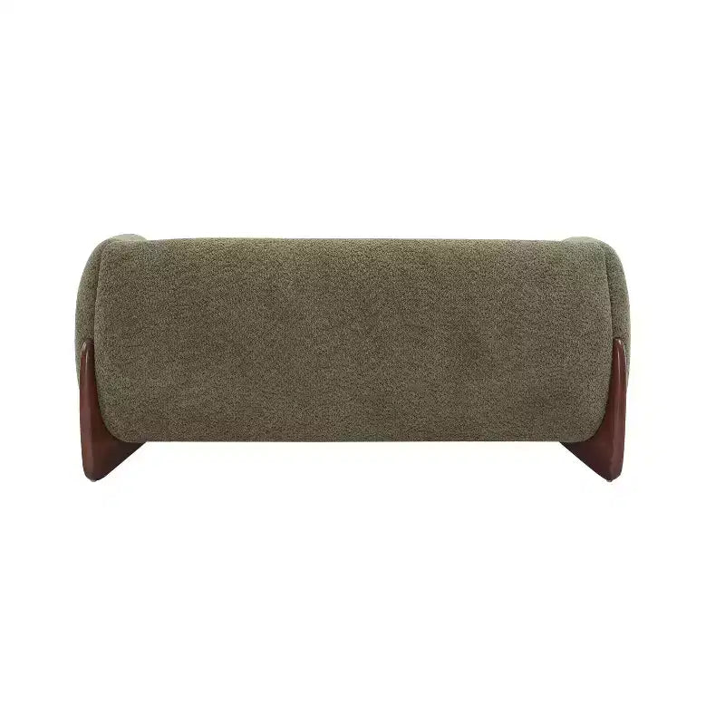 Causeuse en tissu bouclé de 160 cm, vert, pieds en bois de bouleau