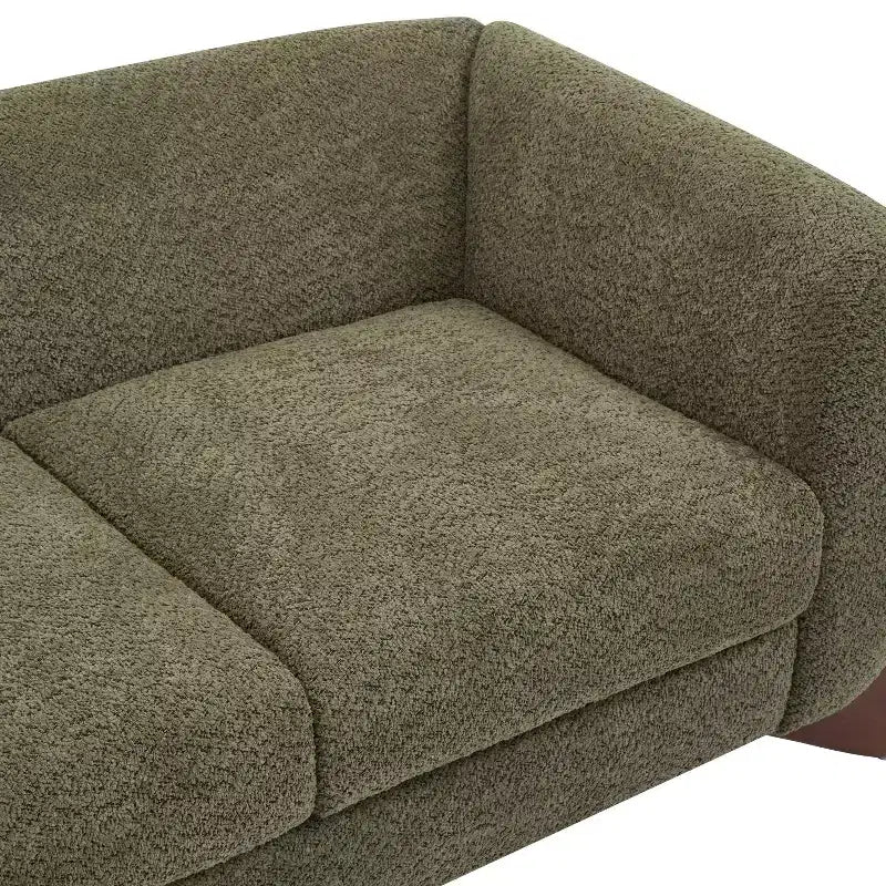 Causeuse en tissu bouclé de 160 cm, vert, pieds en bois de bouleau
