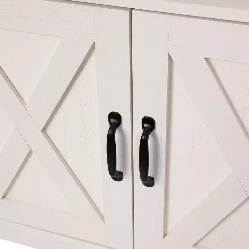 Meuble TV rustique de style campagnard avec rangements ouverts et fermés, meuble TV porte de grange