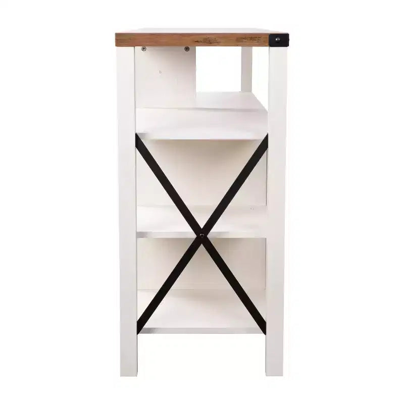 Meuble TV rustique de style campagnard avec rangements ouverts et fermés, meuble TV porte de grange
