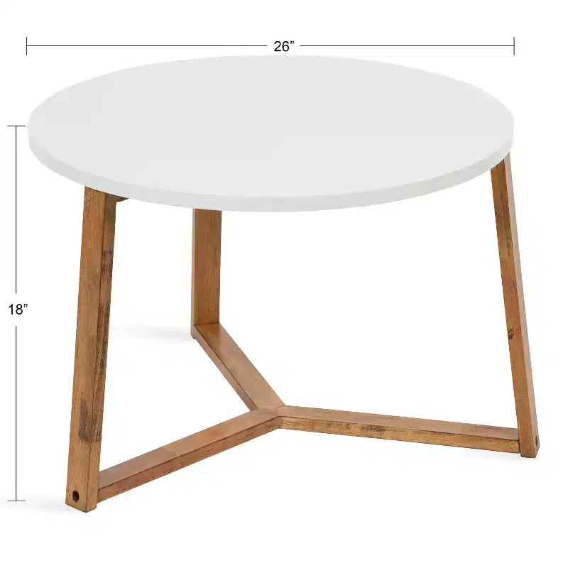 Table basse ronde en MDF, 26"x18", blanc et naturel, design scandinave minimaliste