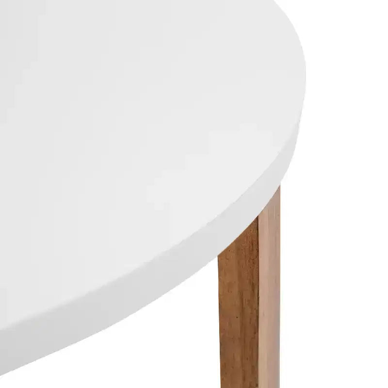Table basse ronde en MDF, 26"x18", blanc et naturel, design scandinave minimaliste